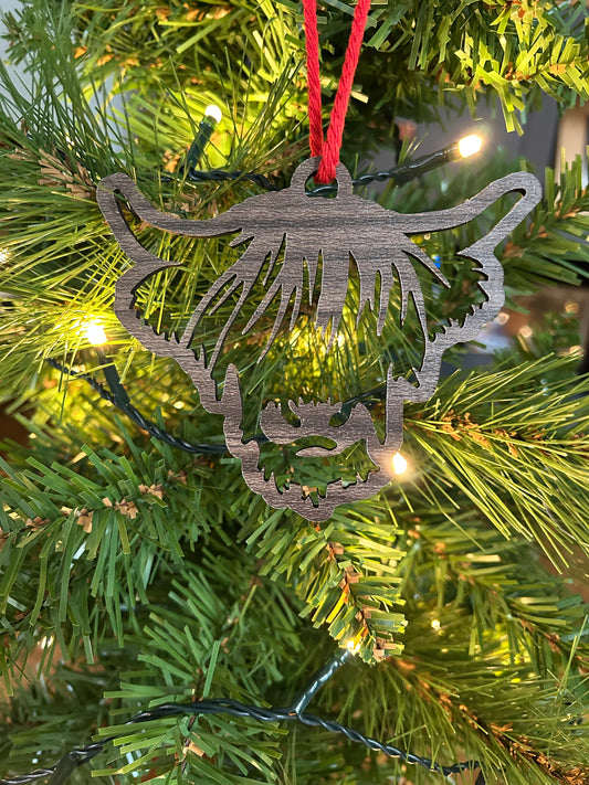 Highland Cow Christmas Ornament.